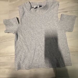 Nineth74 Gray Off Shoulder Crop Top